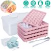 4 Packs Small Ice Cube Trays Mini Circle Ice Cube Tray Round Ice Ball Maker Mold with Lid Bin 132Pcs Ice Cubes for Chilling Drinks Coffee Juice Cockta